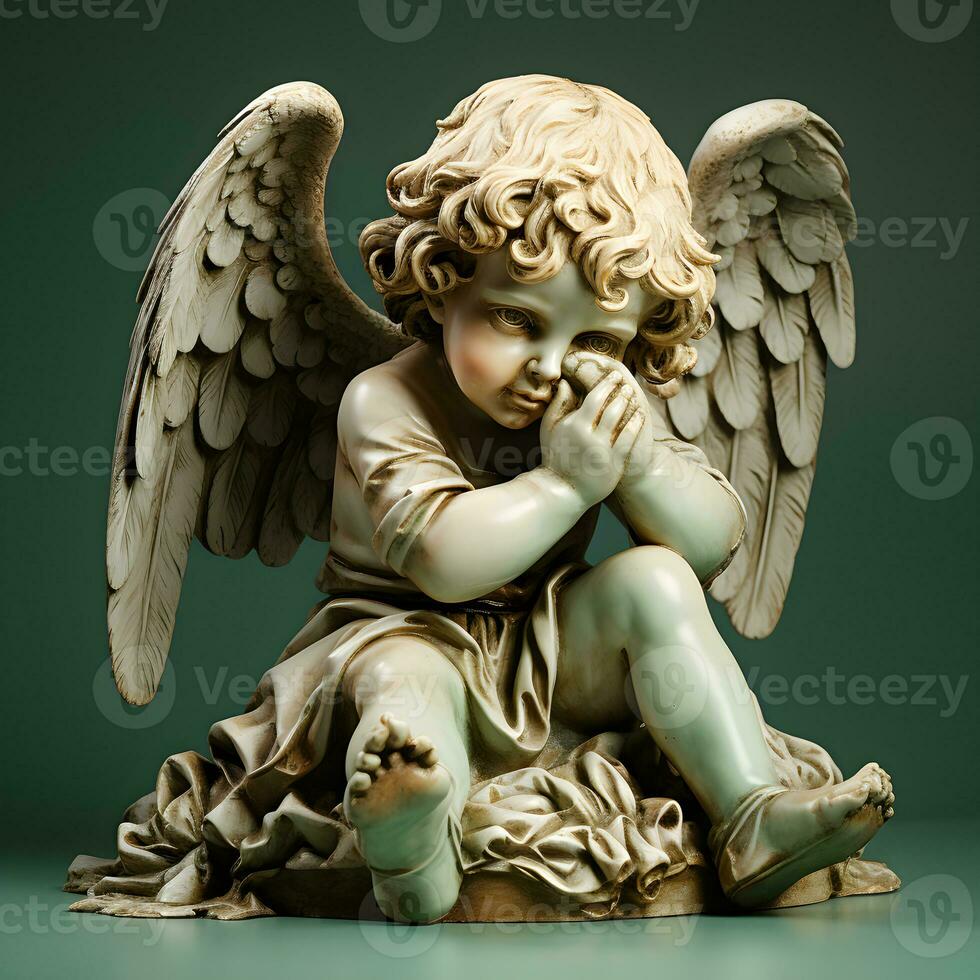 bébé ange statue avec timide pose, génératif ai photo