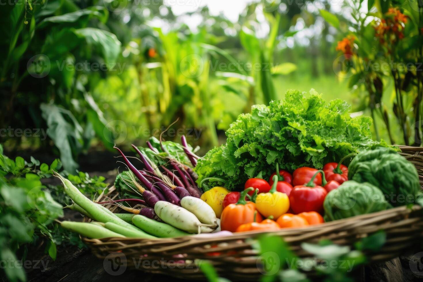 fraîchement récolté des légumes établi avec génératif ai technologie. photo