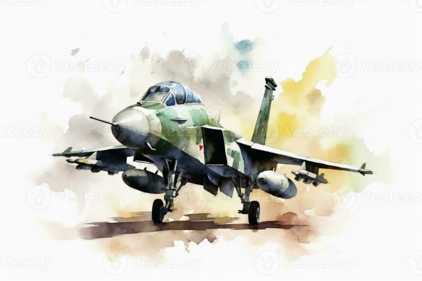 aquarelle militaire jet sur blanc Contexte établi avec génératif ai technologie. photo