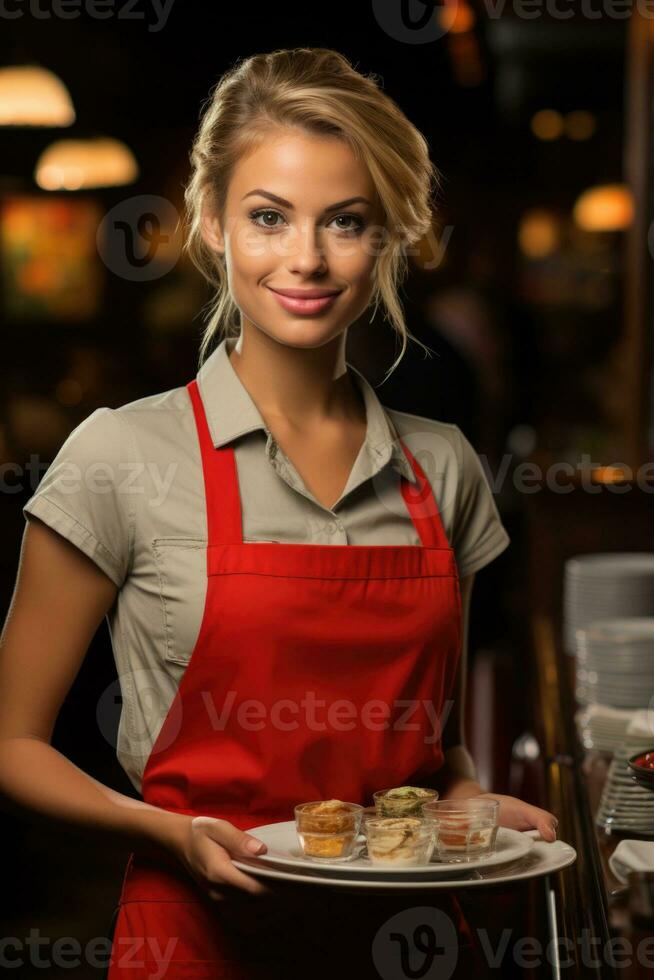 une serveuse établi avec génératif Al La technologie photo