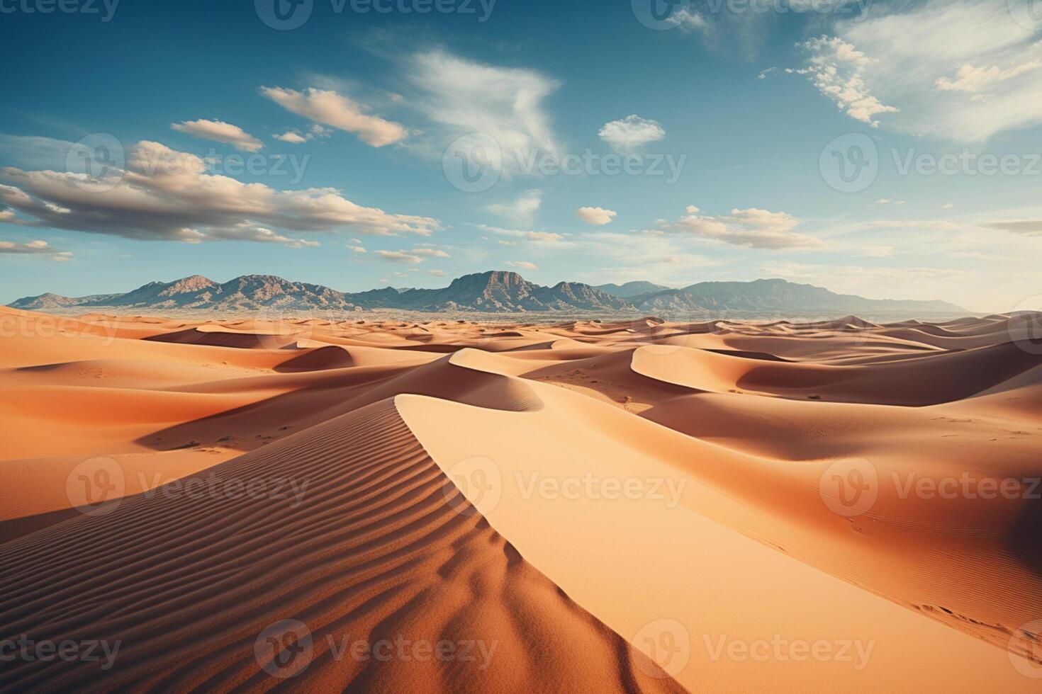 global chauffage dépeint dans une spectaculaire désert scène avec Dénudé le sable dunes ai généré photo