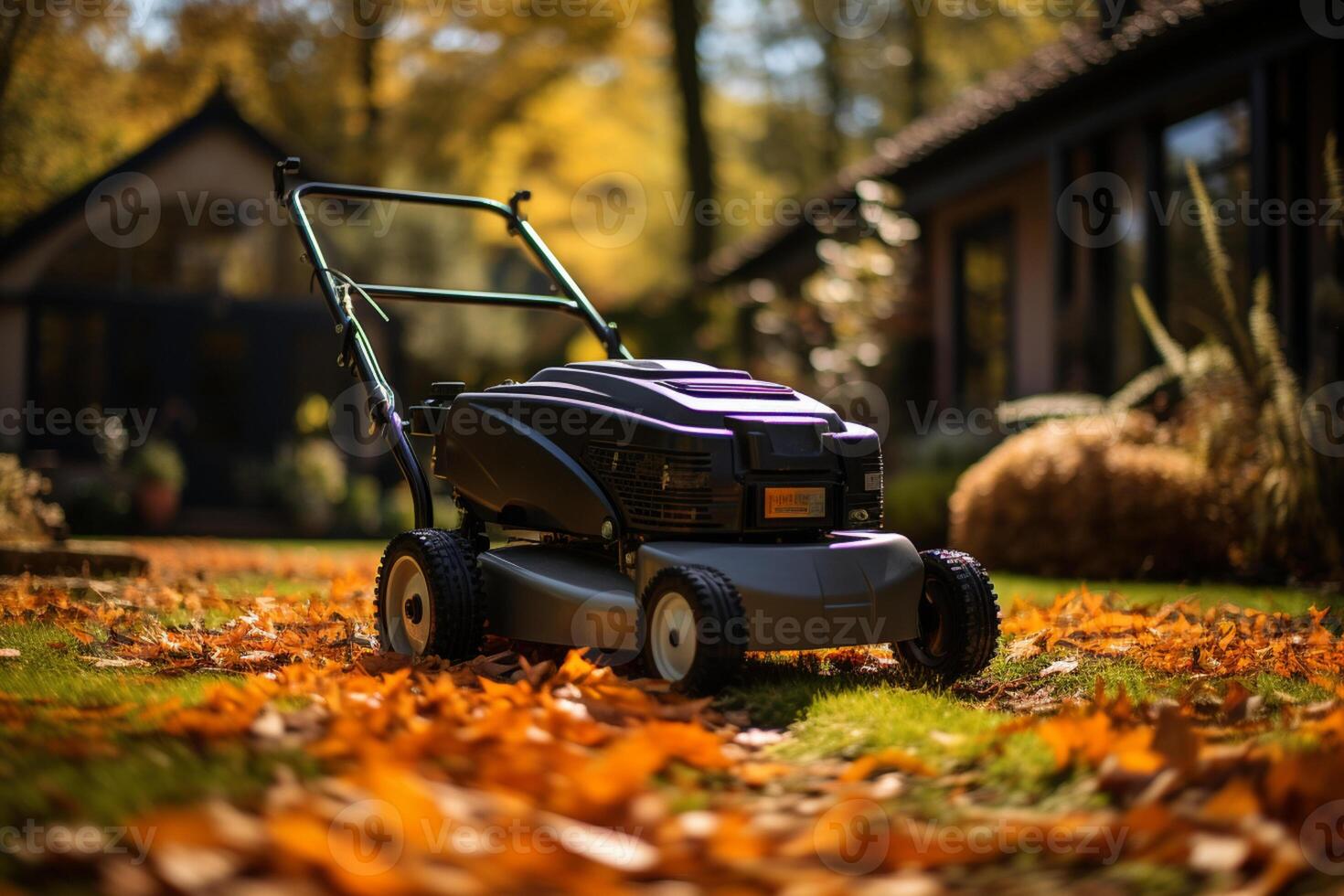 nettoyage le jardin par rassemblement feuilles et herbe dans tomber ai généré photo