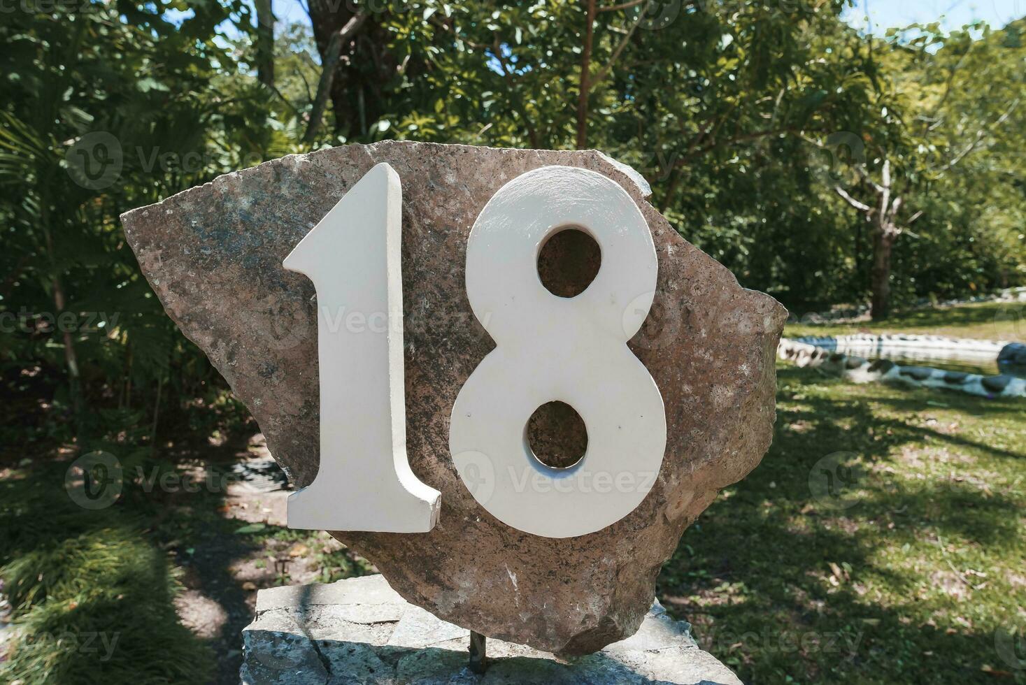 maison nombre 18 installée sur une gros Roche dans le jardin de résidence photo