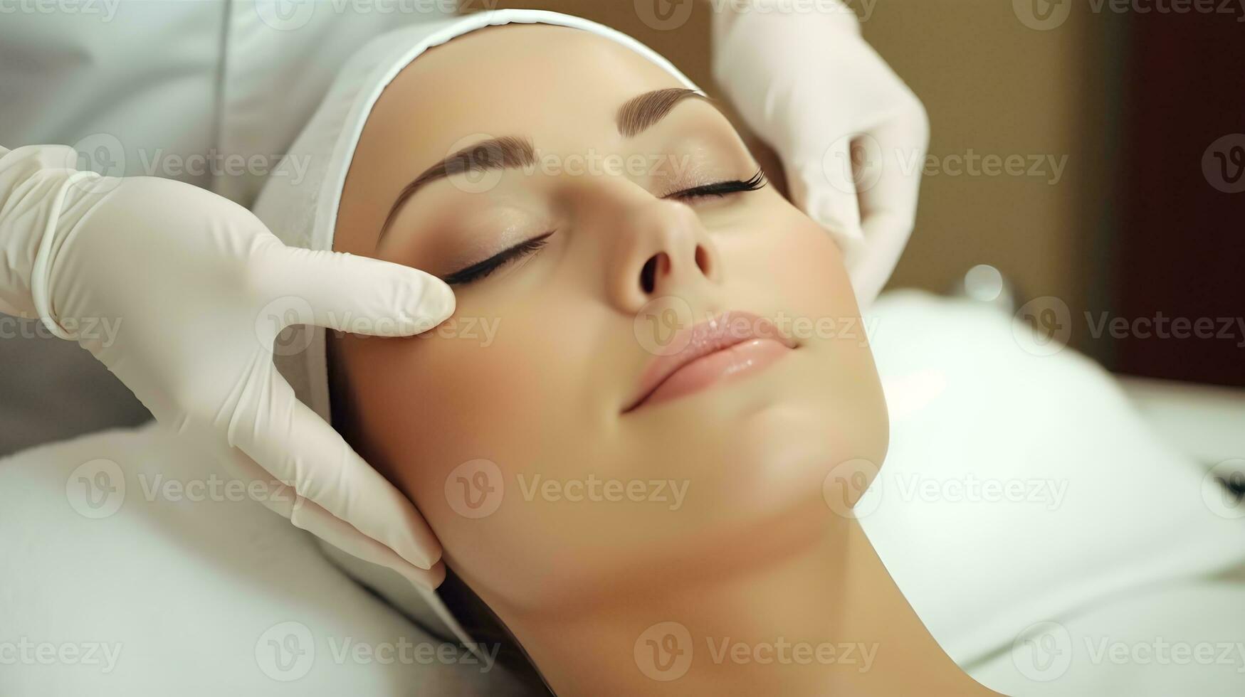 aux femmes faciale traitement à une beauté clinique, faciale spa ai généré photo