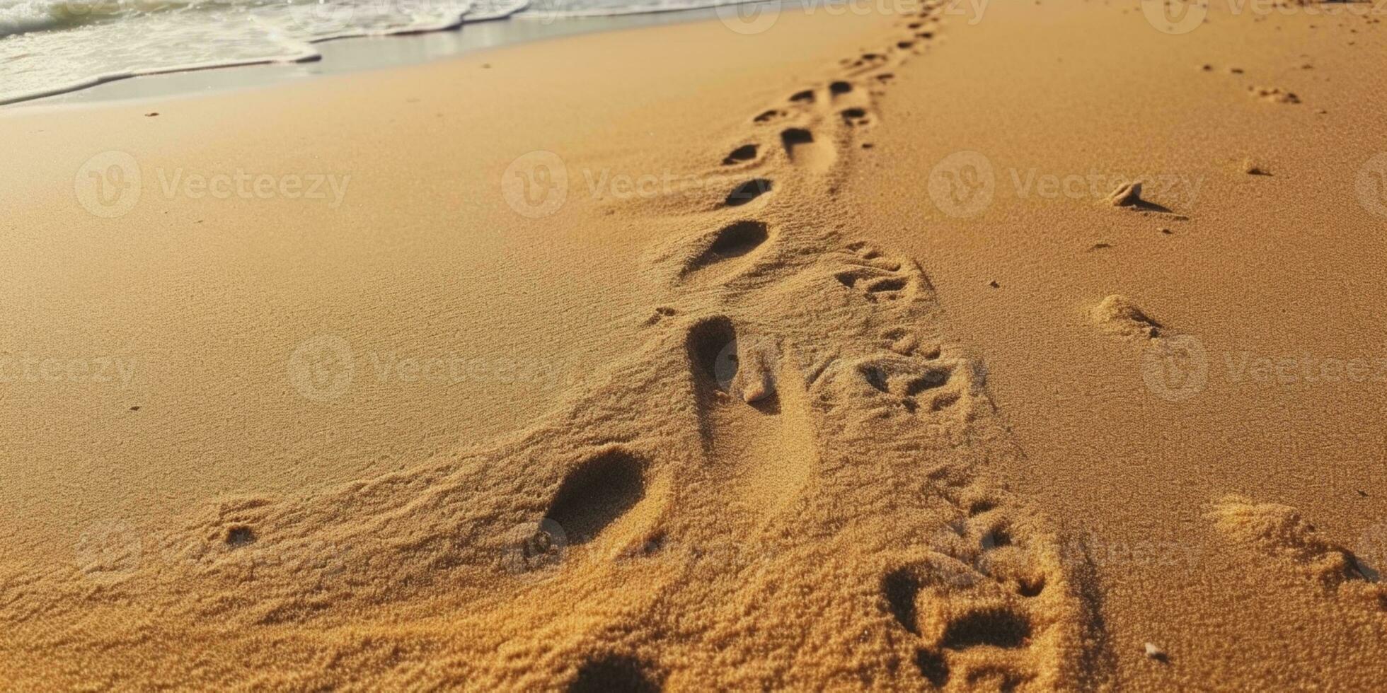 empreintes sur le plage le sable Contexte. ai généré photo