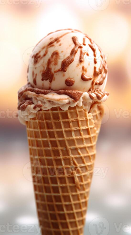 la glace crème cône gaufre avec Chocolat Garniture Contexte. ai généré photo