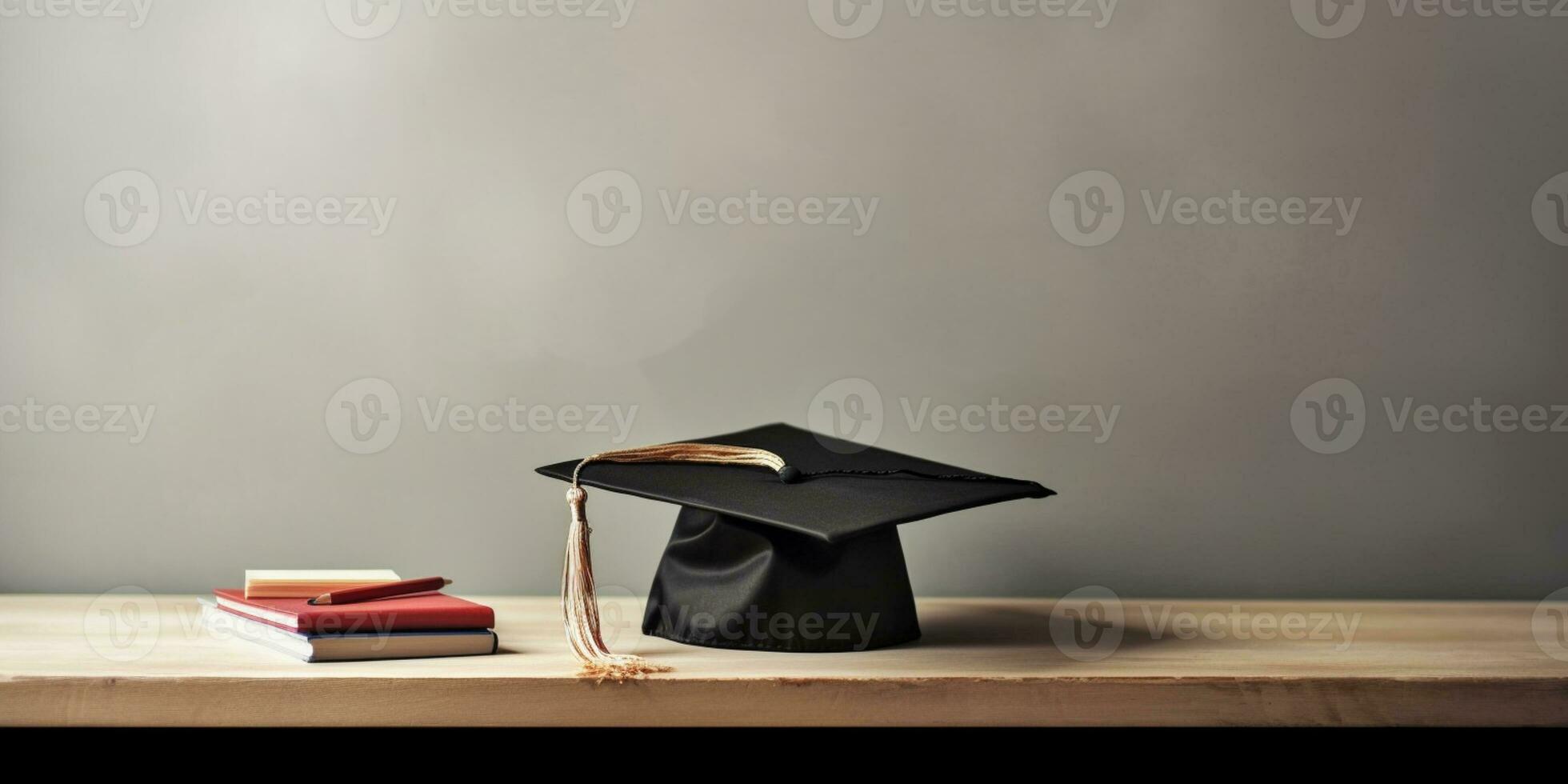 Université l'obtention du diplôme casquette et livre arrière-plan, ai généré photo