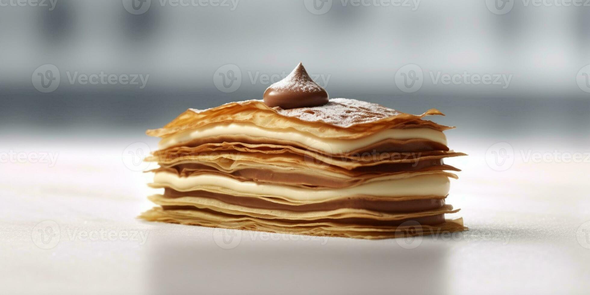 milles crêpes de piles de mince crêpe pâte avec crème les saveurs. ai généré photo