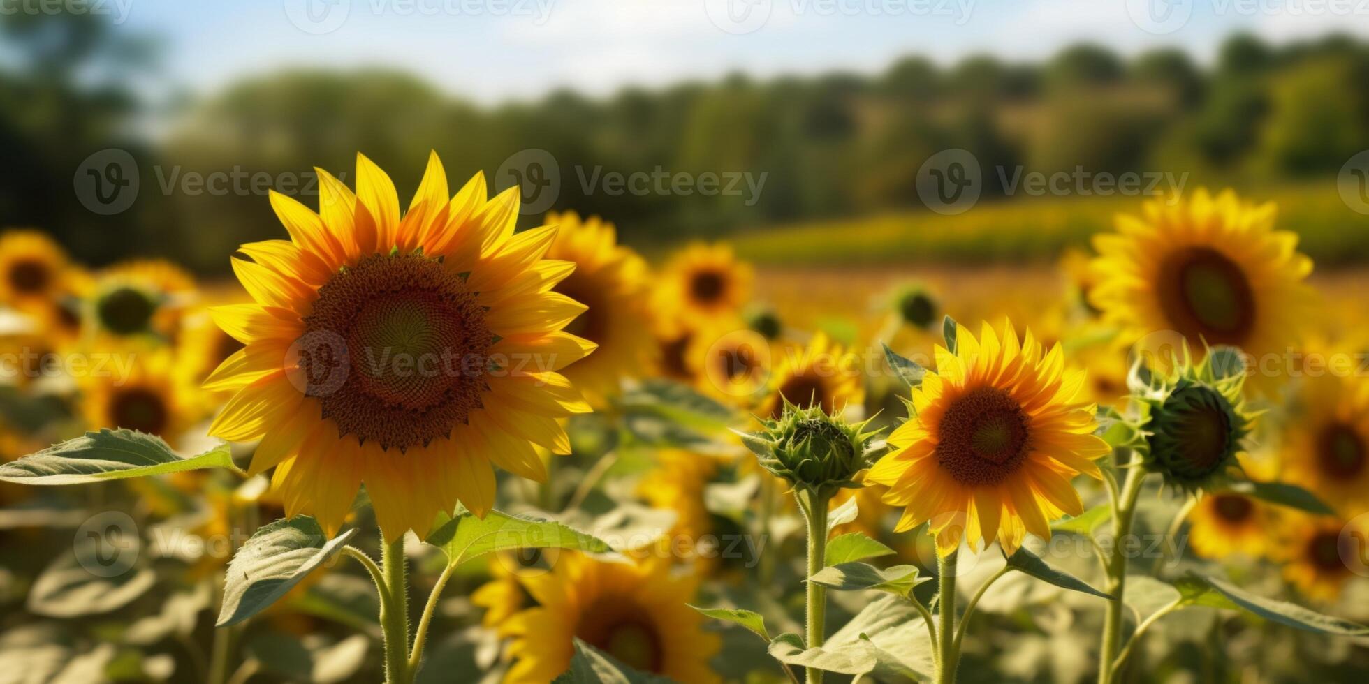 Soleil fleur Prairie Contexte. ai généré photo