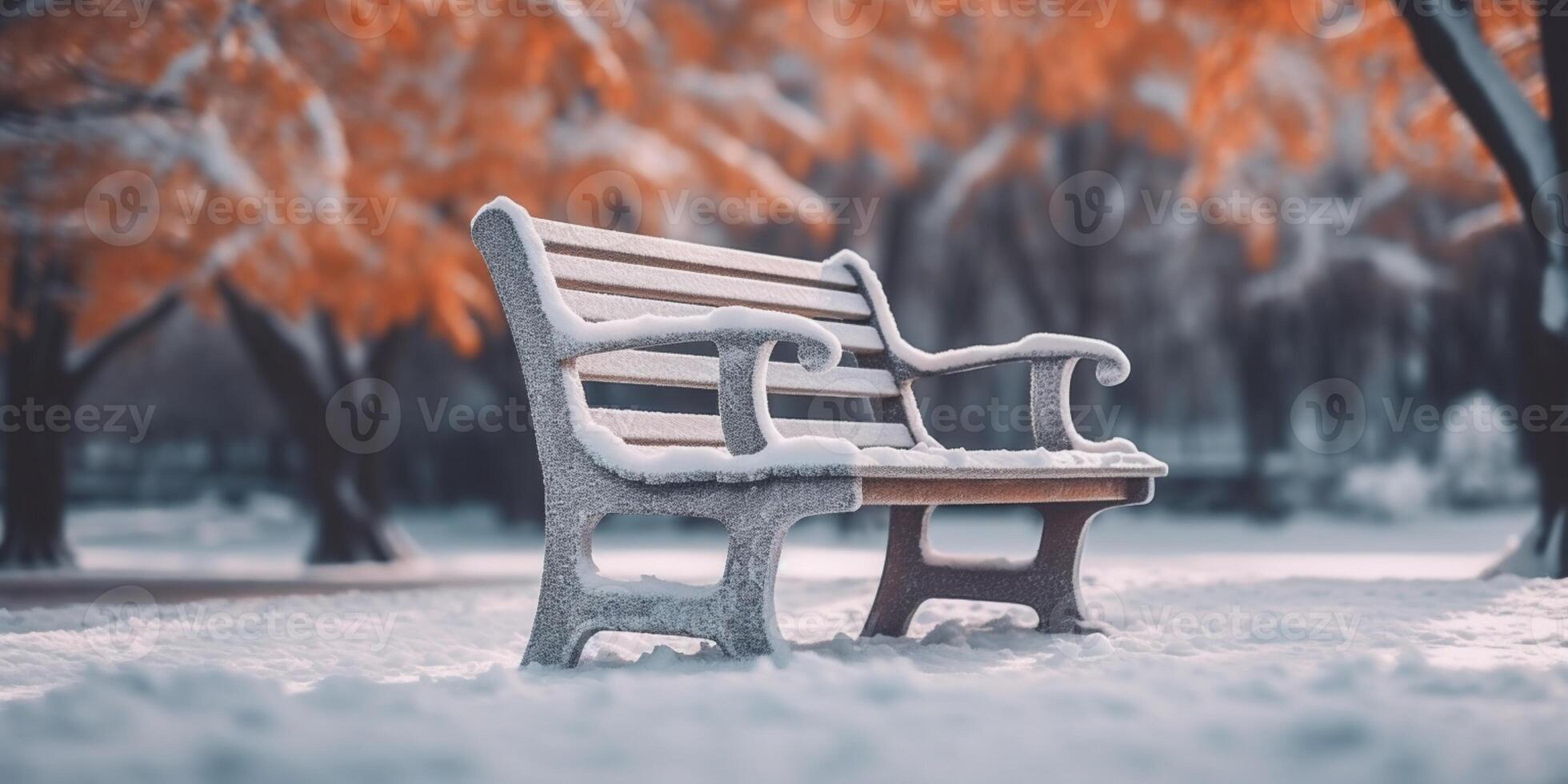 en bois chaise dans le hiver jardin flou arrière-plan, ai généré photo