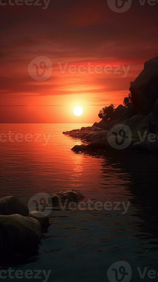 le coucher du soleil sur océan d'or heures Contexte. ai généré photo