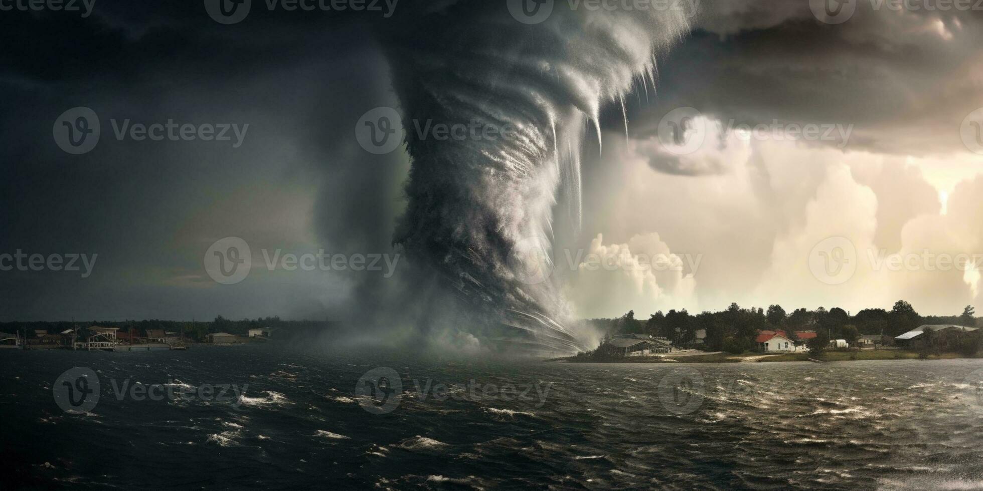 trombe ou tornade plus de l'eau Naturel catastrophe, ai généré photo