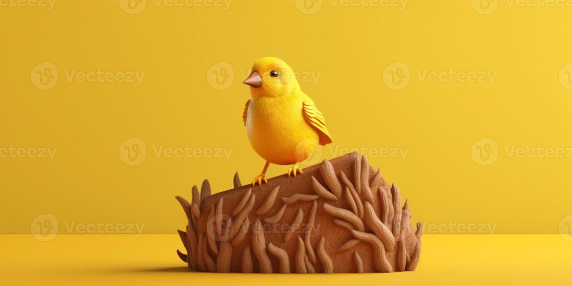 oiseau Jaune sur arbre tunk animal argile dessin animé animation, ai généré photo