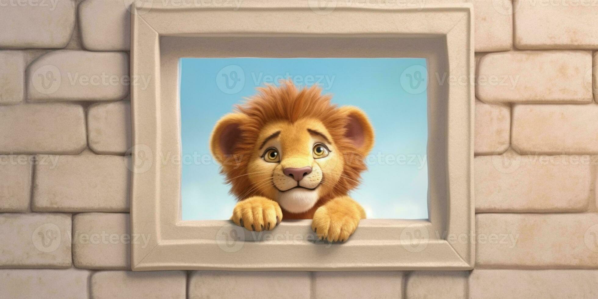 bébé Lion mignonne animal argile dessin animé animation, ai généré photo