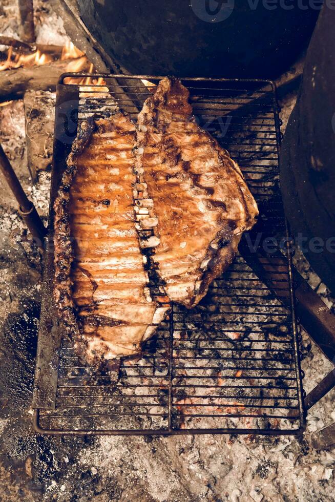 porc travers de porc barbecue , patagonie, Argentine photo