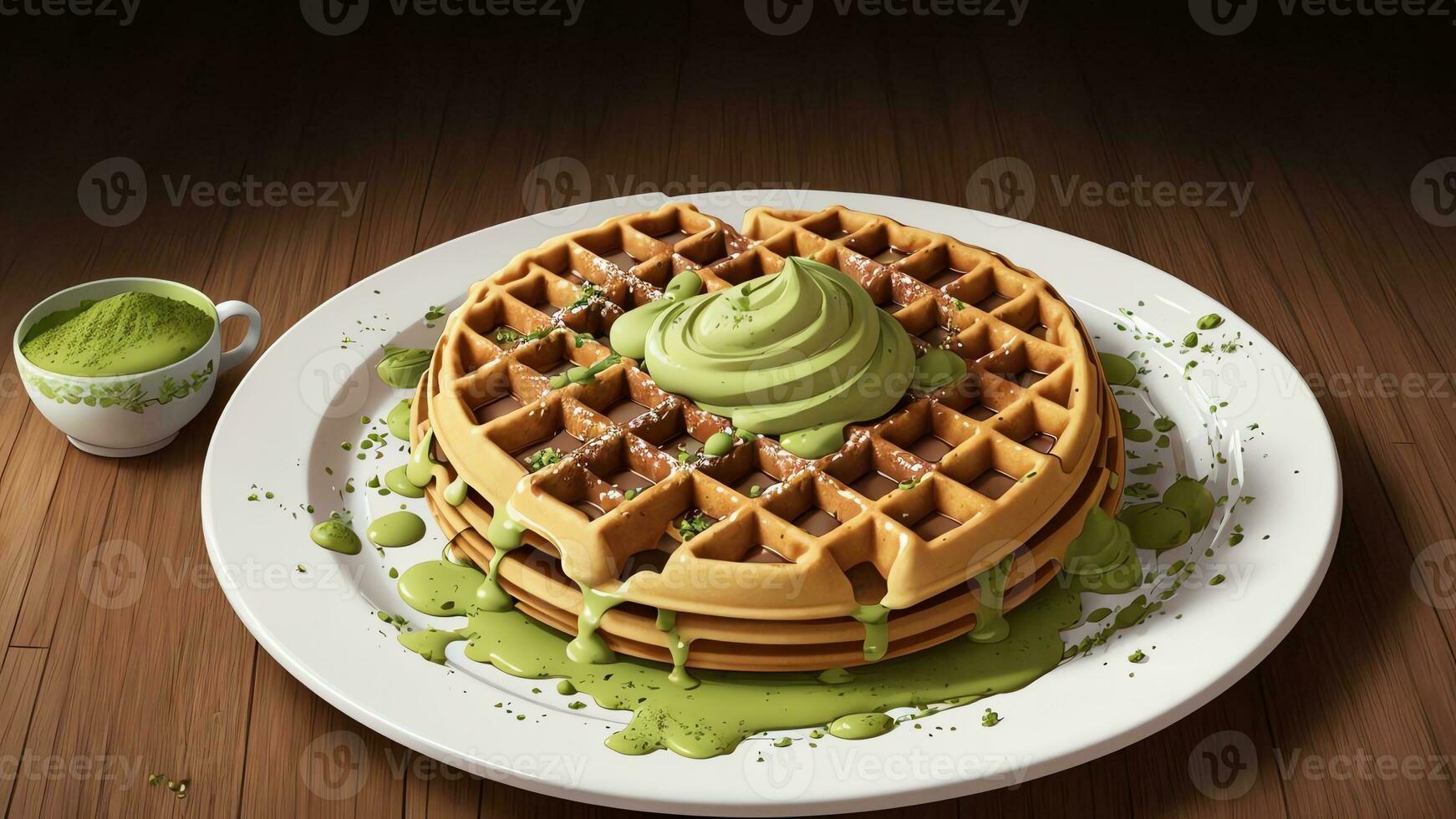 serein félicité matcha poudre sur nationale gaufre journée. ai généré. photo