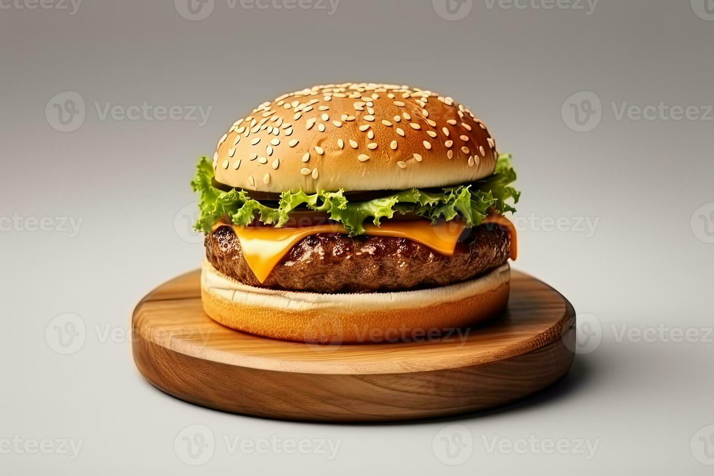 Frais savoureux cheeseburger sur en bois planche. ai généré photo