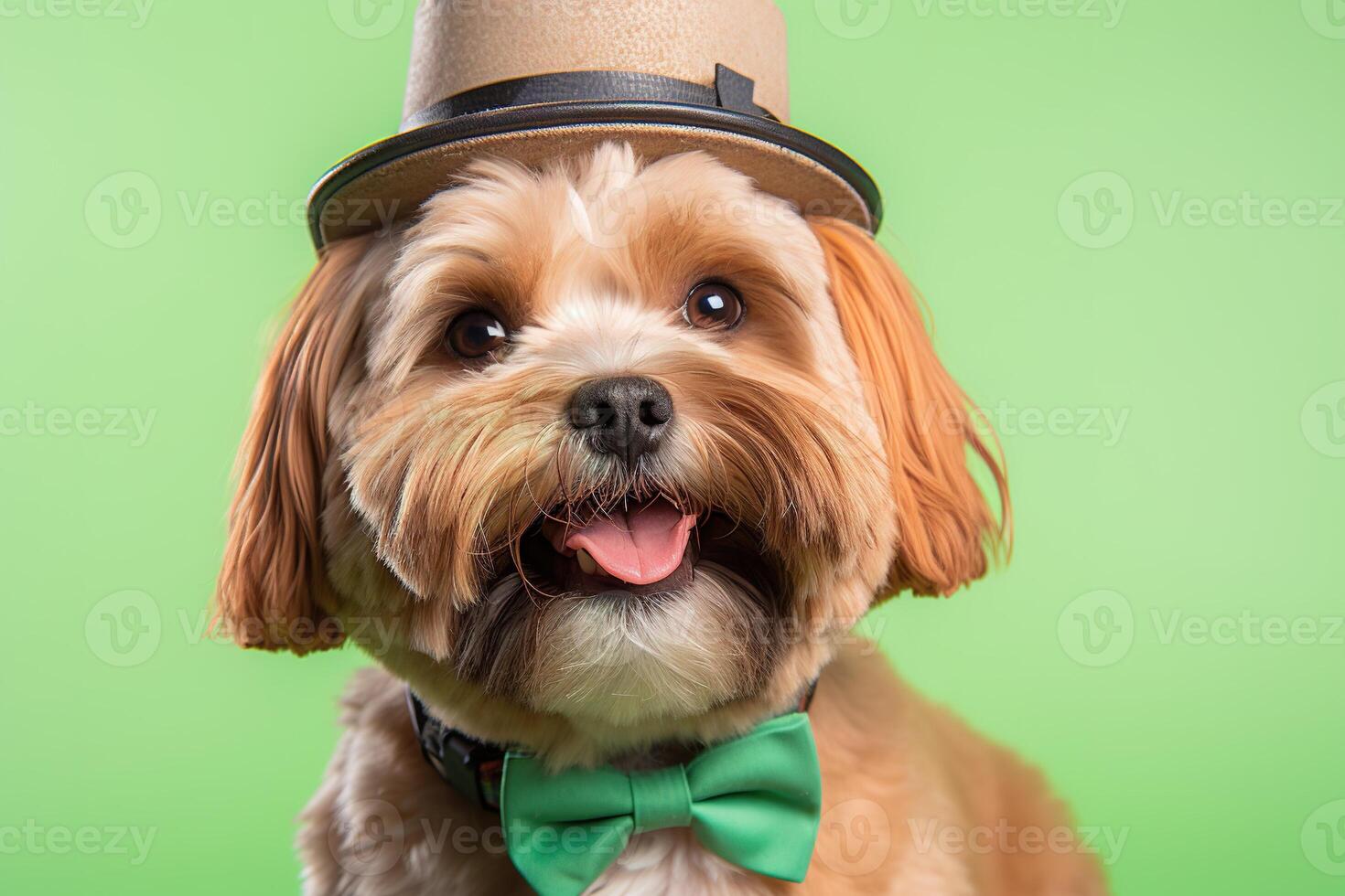 Yorkshire terrier dans une chapeau. portrait de une chien habillé comme une lutin. ai génératif photo