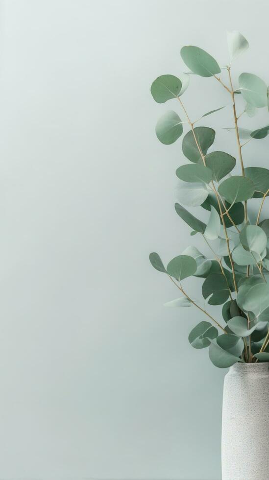 feuilles sur une mur. plat lat de eucalyptus vert branches. ai généré photo