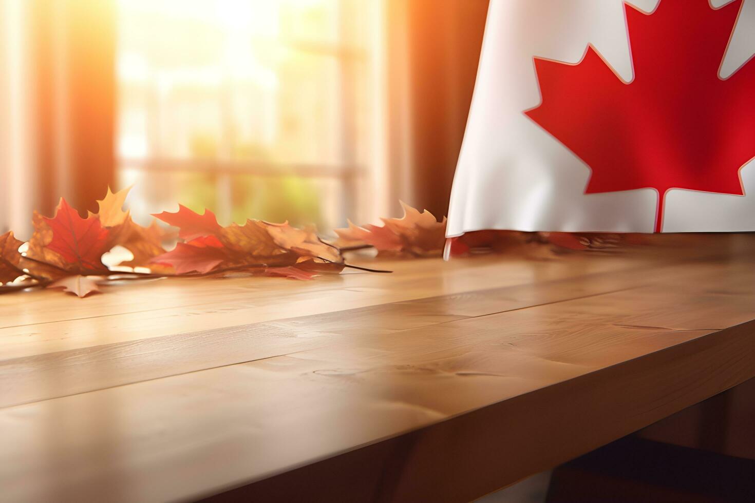 bois table avec Canada drapeau Contexte. Canada journée concept. génératif ai photo