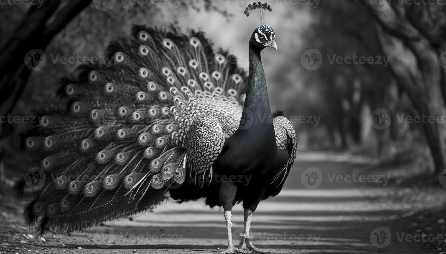 indonésien paon, noir et blanc, génératif ai photo