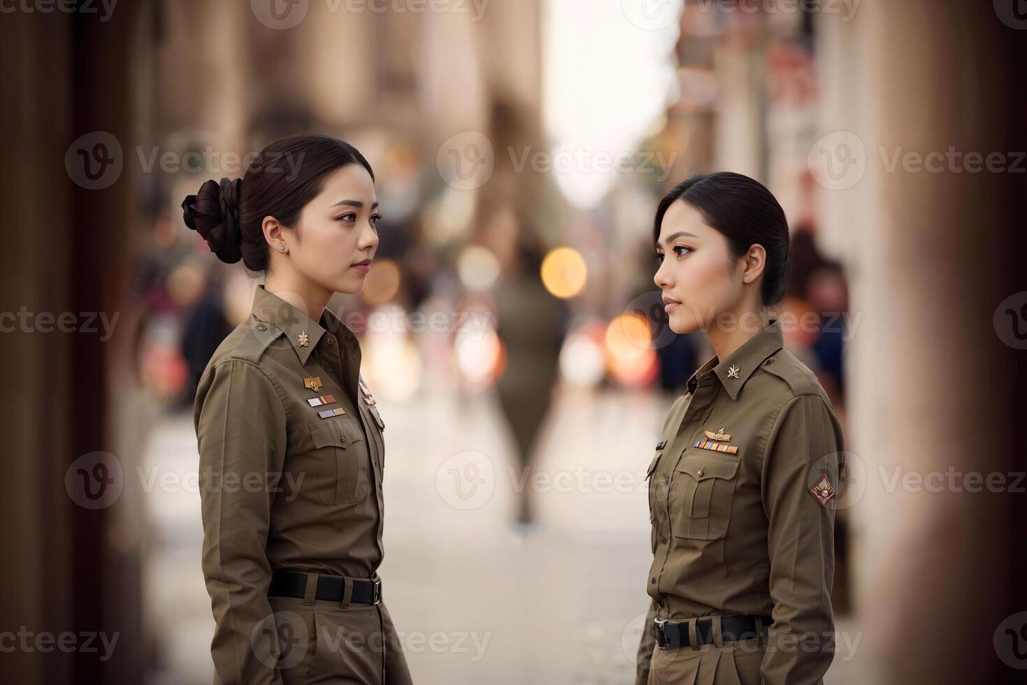 photo de asiatique femme dans thaïlandais police officier uniforme, génératif ai