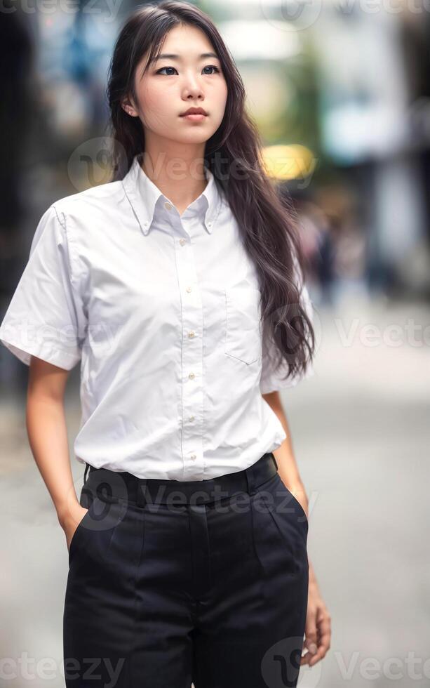 thaïlandais gens dans Thaïlande technique Université uniforme blanc chemise et haleter, génératif ai photo