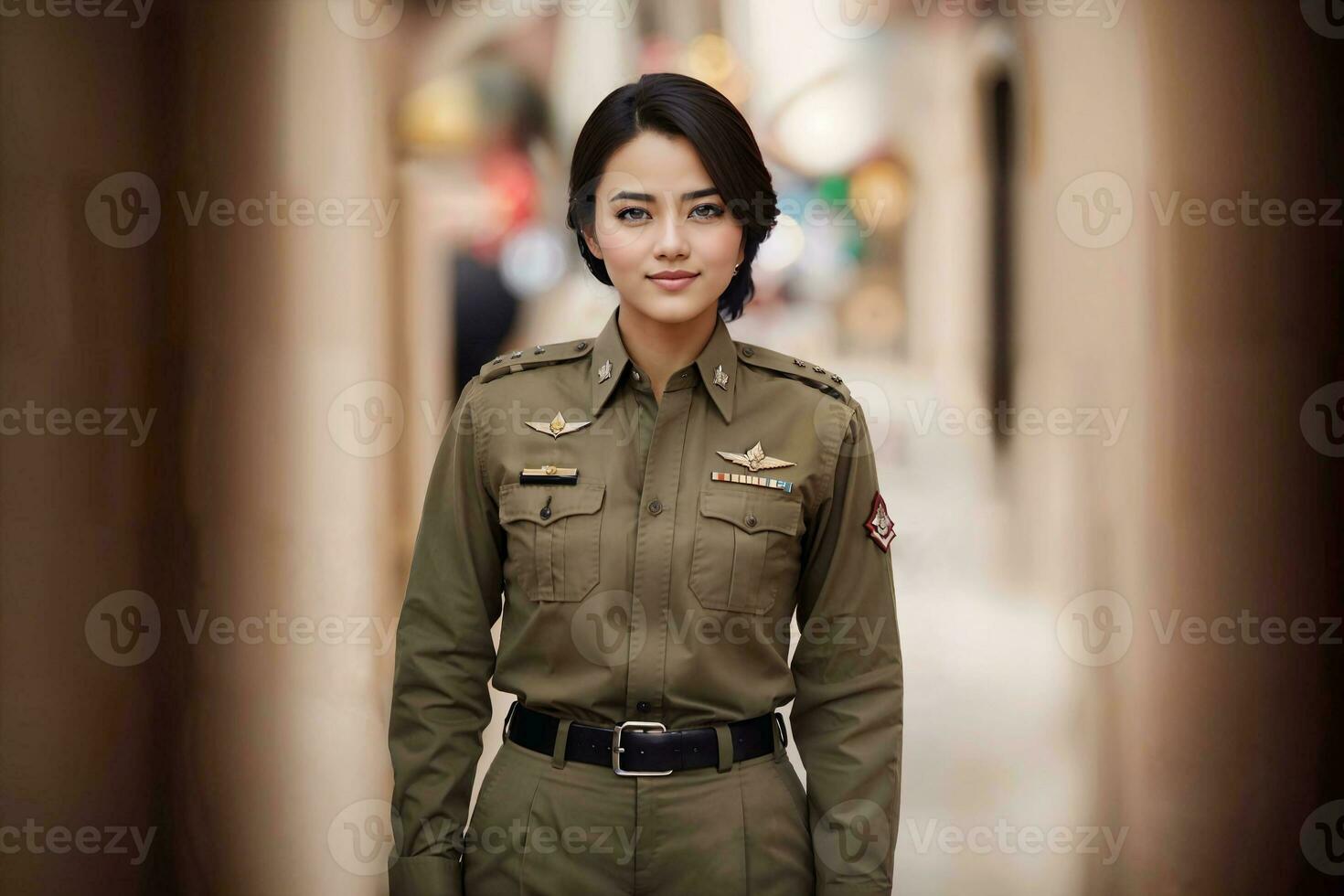 photo de asiatique femme dans thaïlandais police officier uniforme, génératif ai