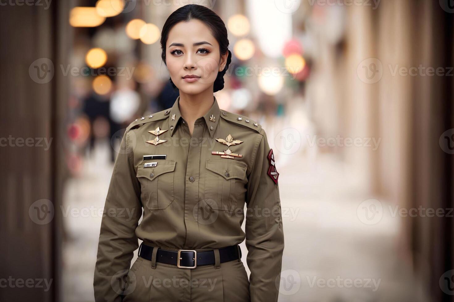 photo de asiatique femme dans thaïlandais police officier uniforme, génératif ai