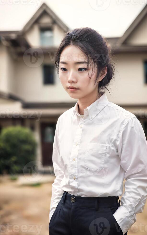 thaïlandais gens dans Thaïlande technique Université uniforme blanc chemise et haleter, génératif ai photo