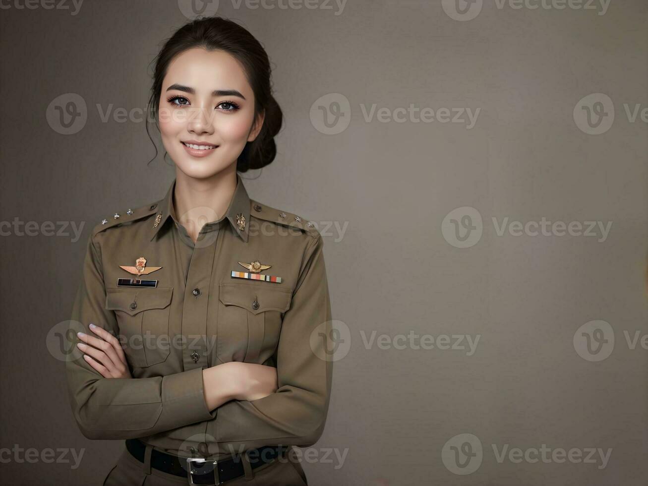 photo de asiatique femme dans thaïlandais police officier uniforme, génératif ai