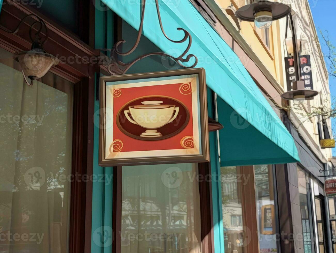 Vide moquer en haut signe à café magasin café, La publicité planche. génératif ai photo