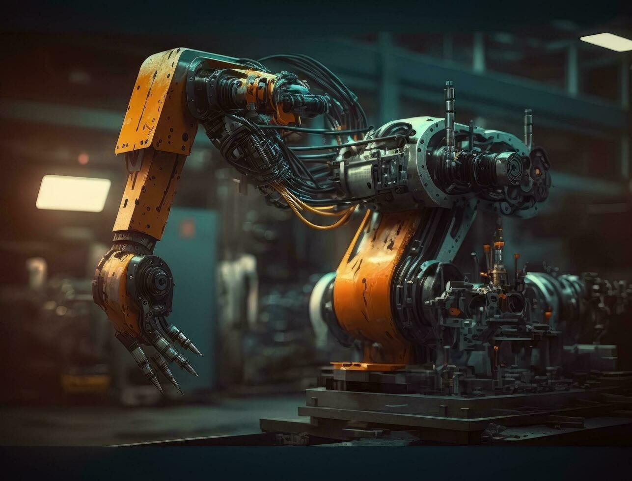 la robotique industrie quatre ingénierie établissement robot bras en mouvement à différent directions. haute technologie industriel La technologie photo
