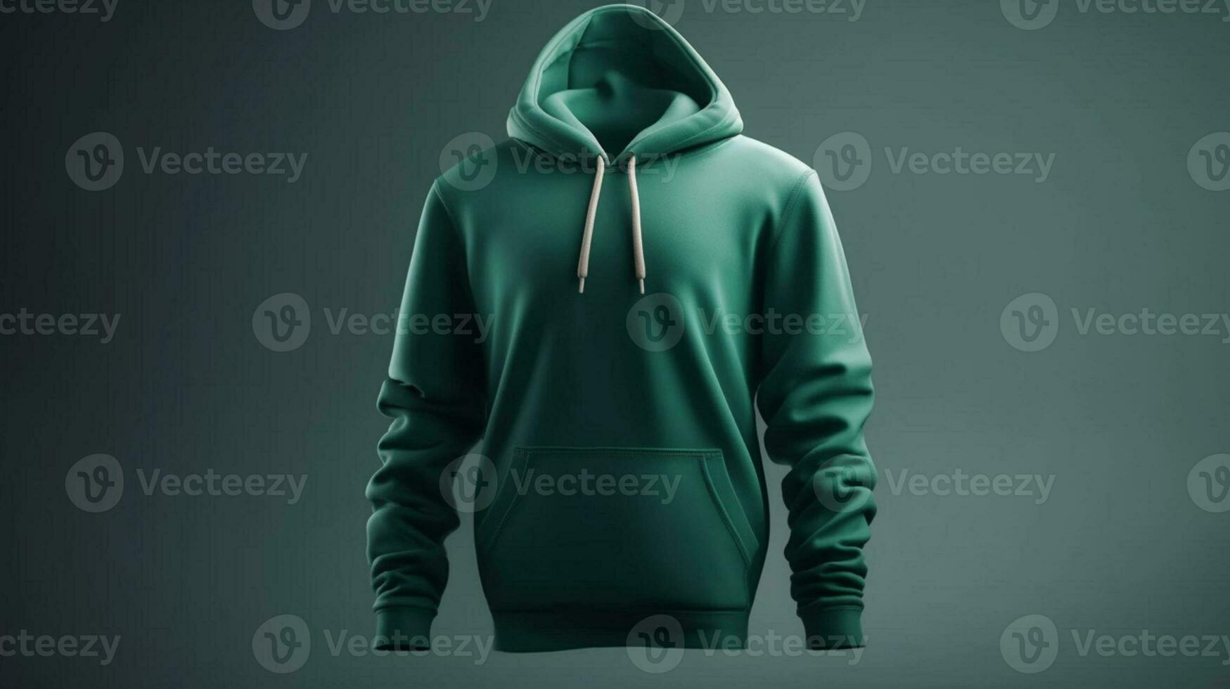 une plaine 3d sweat à capuche maquette dans vert couleur, avec non conception, sur une blanc Contexte ai généré photo