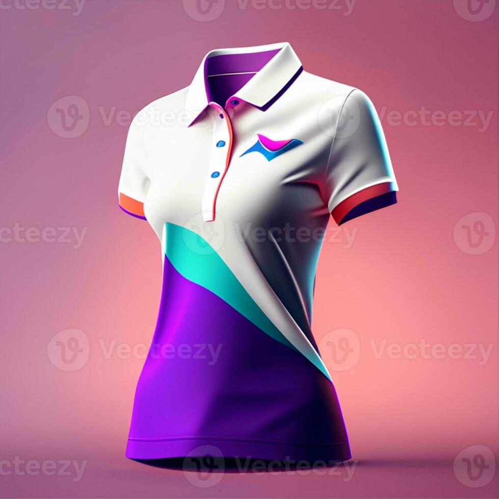 femmes polo chemise maquette, coup dans une brillant, espiègle réglage génératif ai photo