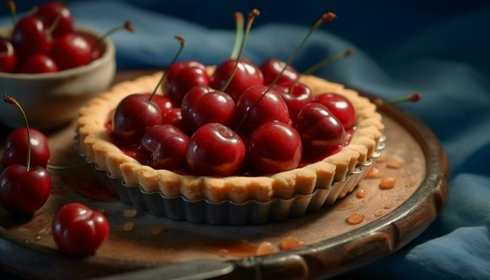 une fait maison baie Tarte, une sucré indulgence sur une rustique table généré par ai photo