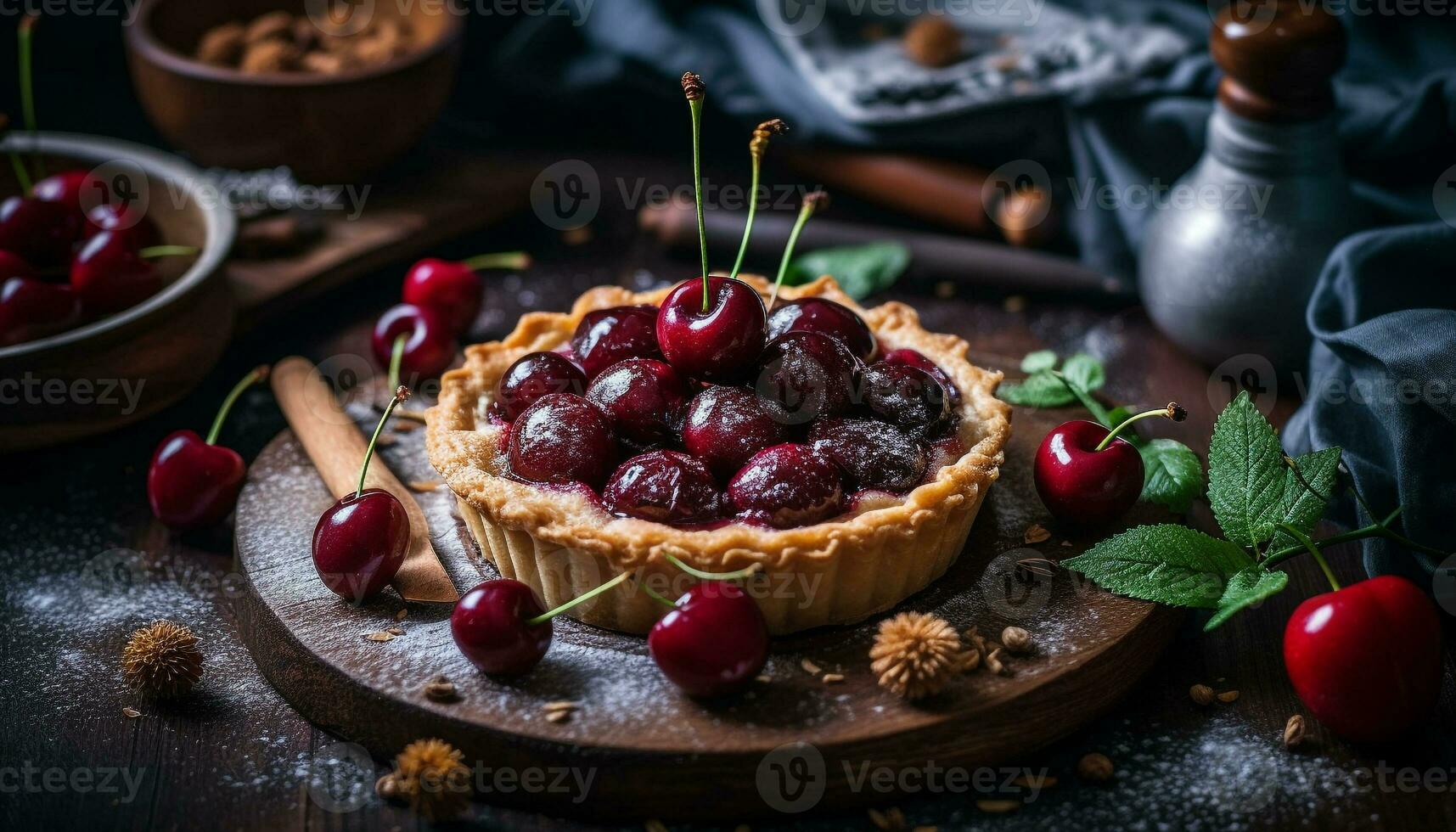 Frais fait maison baie tarte sur une rustique bois tableau, sucré indulgence généré par ai photo