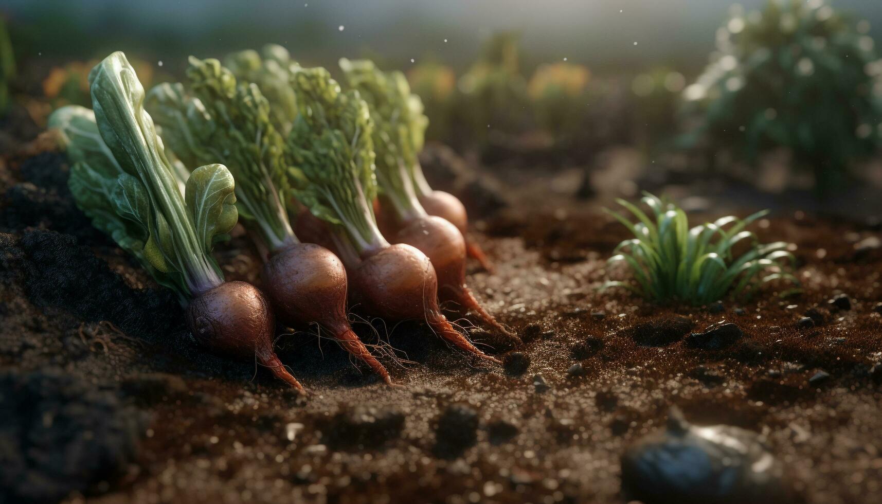 Frais biologique des légumes grandir dans le saleté généré par ai photo