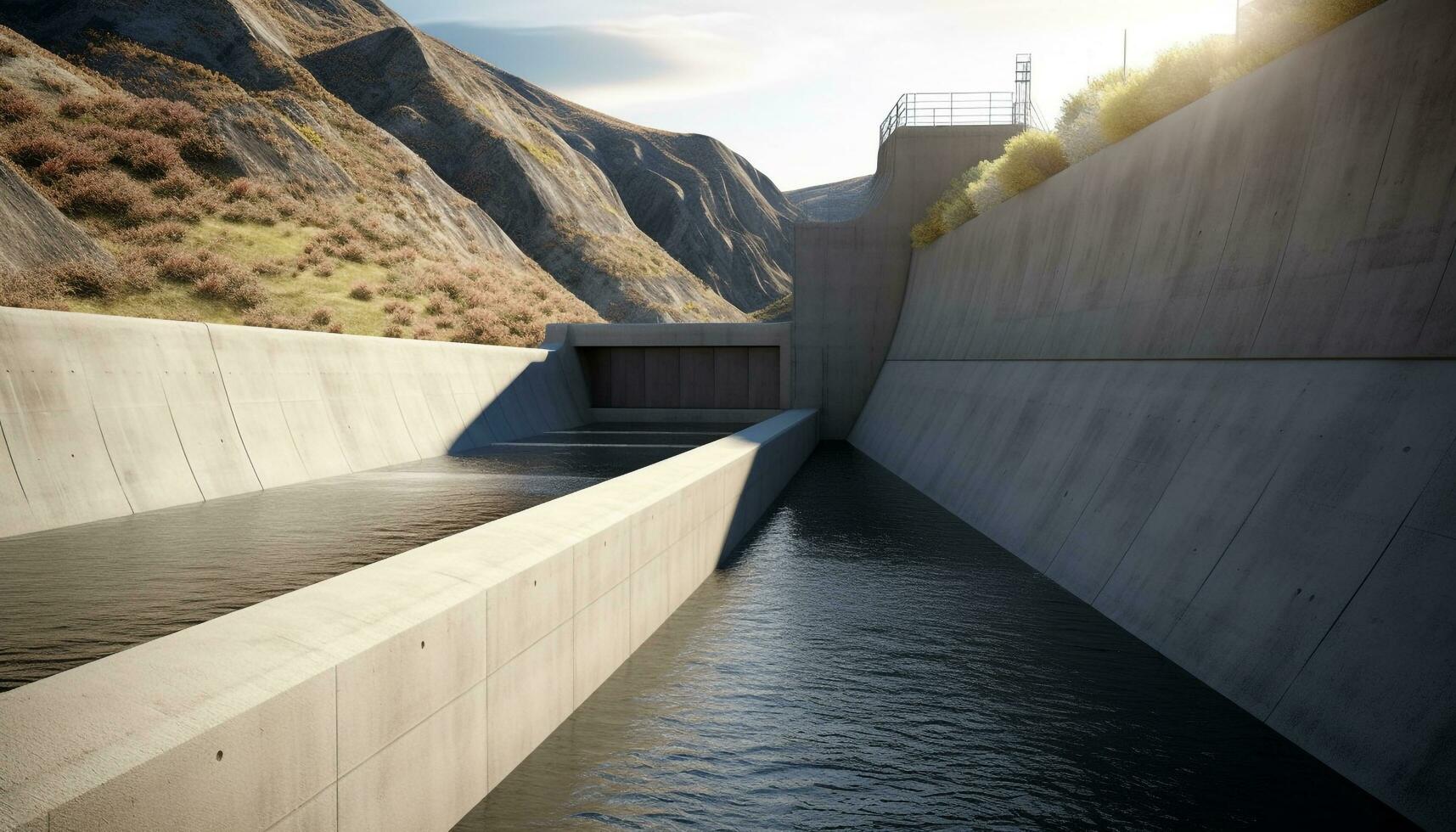 hydro-électrique Puissance station génère nettoyer électricité à l'intérieur généré par ai photo