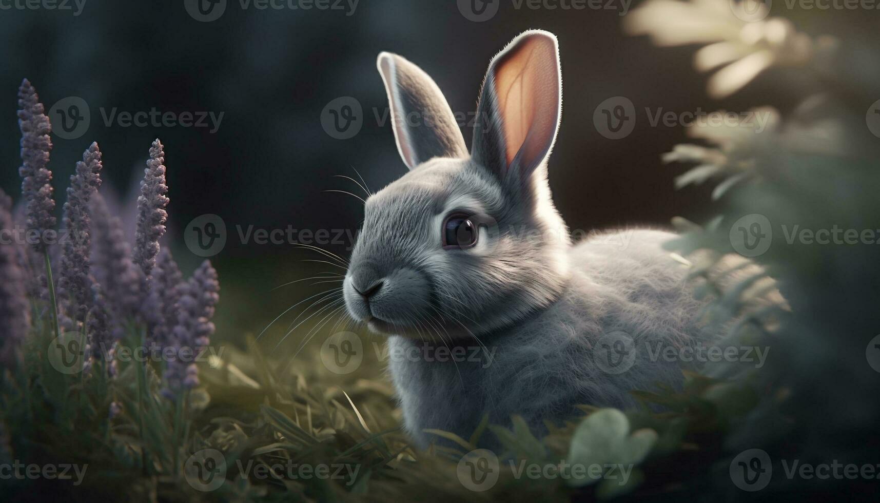 duveteux bébé lapin séance dans vert Prairie généré par ai photo