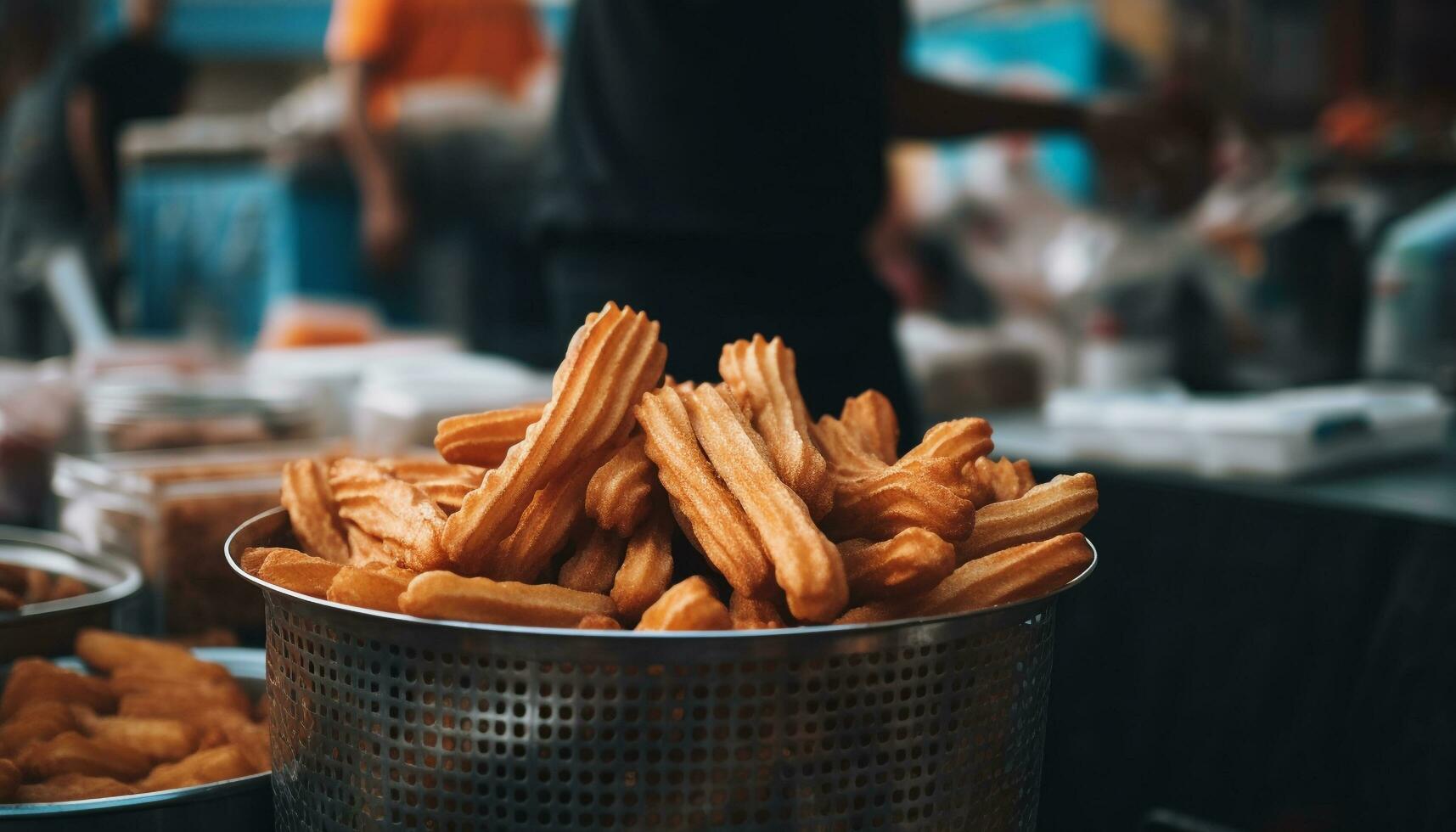 Hommes dévorer mauvais pour la santé Profond frit pub nourriture panier généré par ai photo