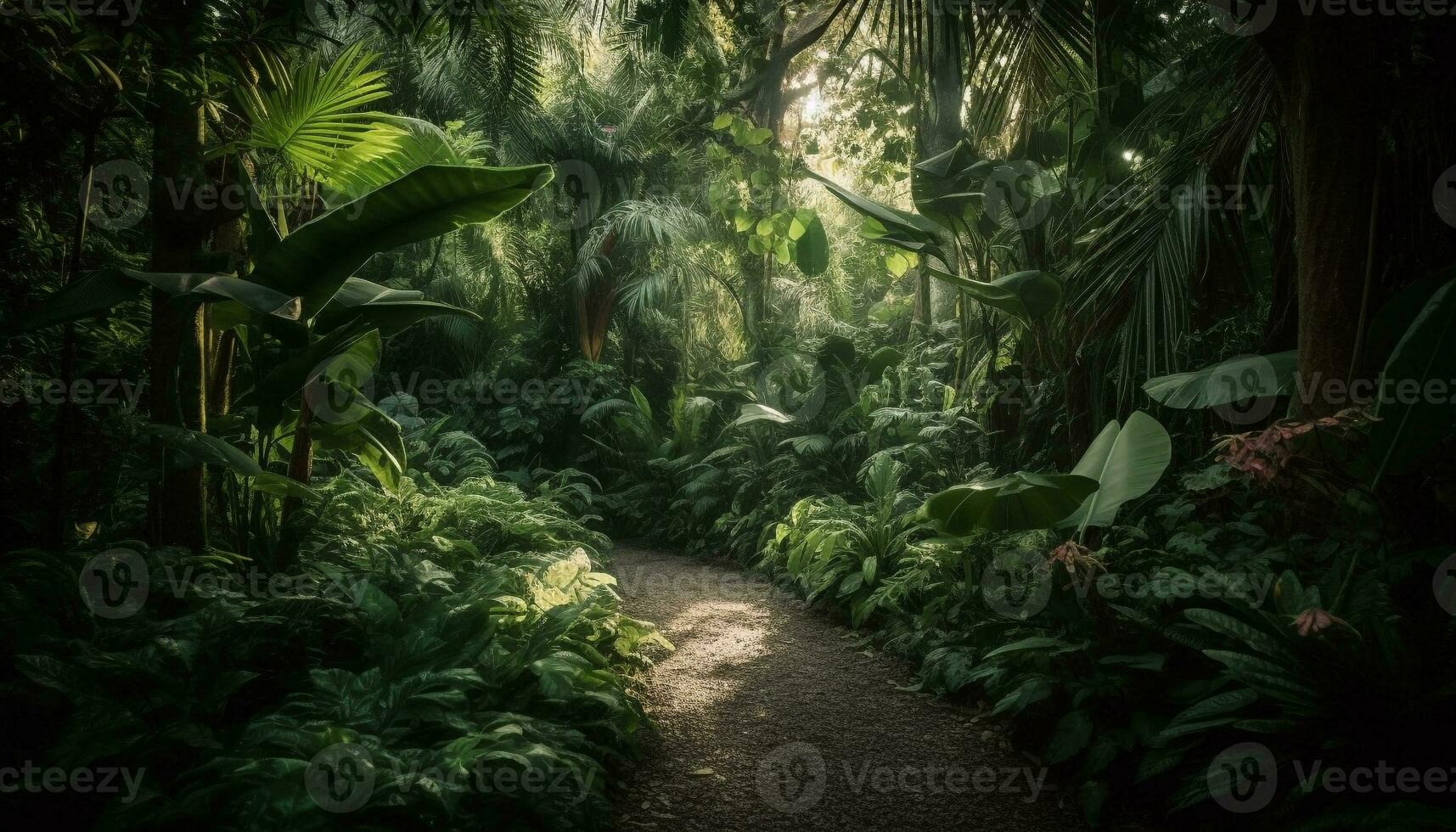 tranquille tropical forêt tropicale paysage, une la nature aventure généré par ai photo