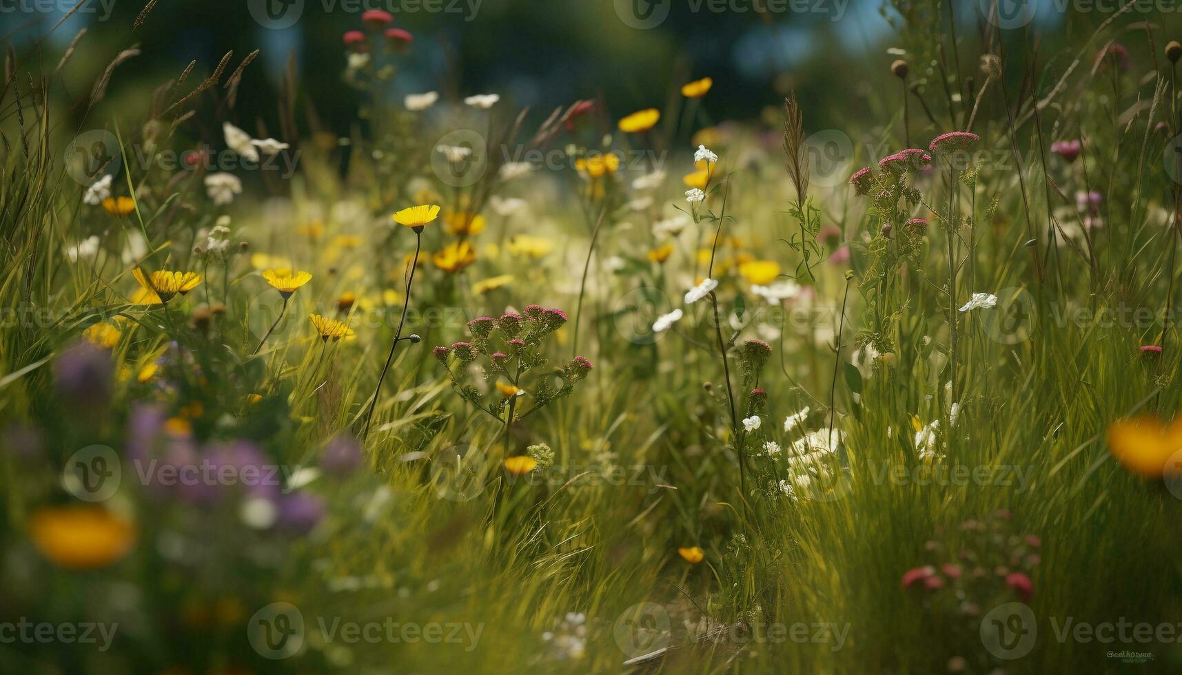 Frais Marguerite pétales dans vibrant Prairie paysage généré par ai photo