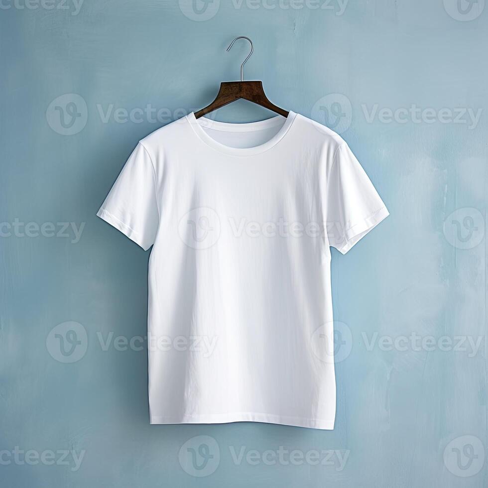 illustration de une blanc plaine T-shirt maquette, ai généré photo