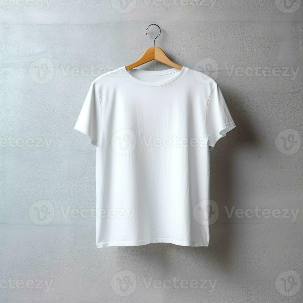 illustration de une blanc plaine T-shirt maquette, ai généré photo