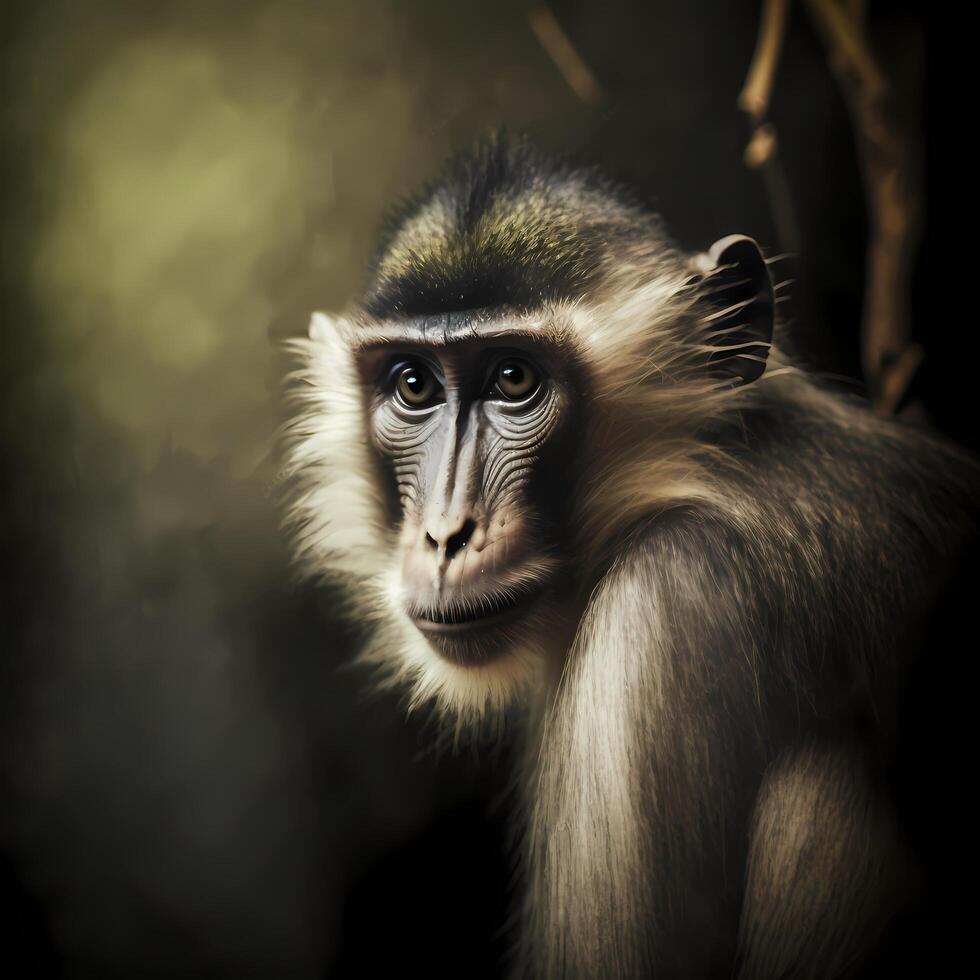 mangabey singe à pluie forêt ai génératif photo