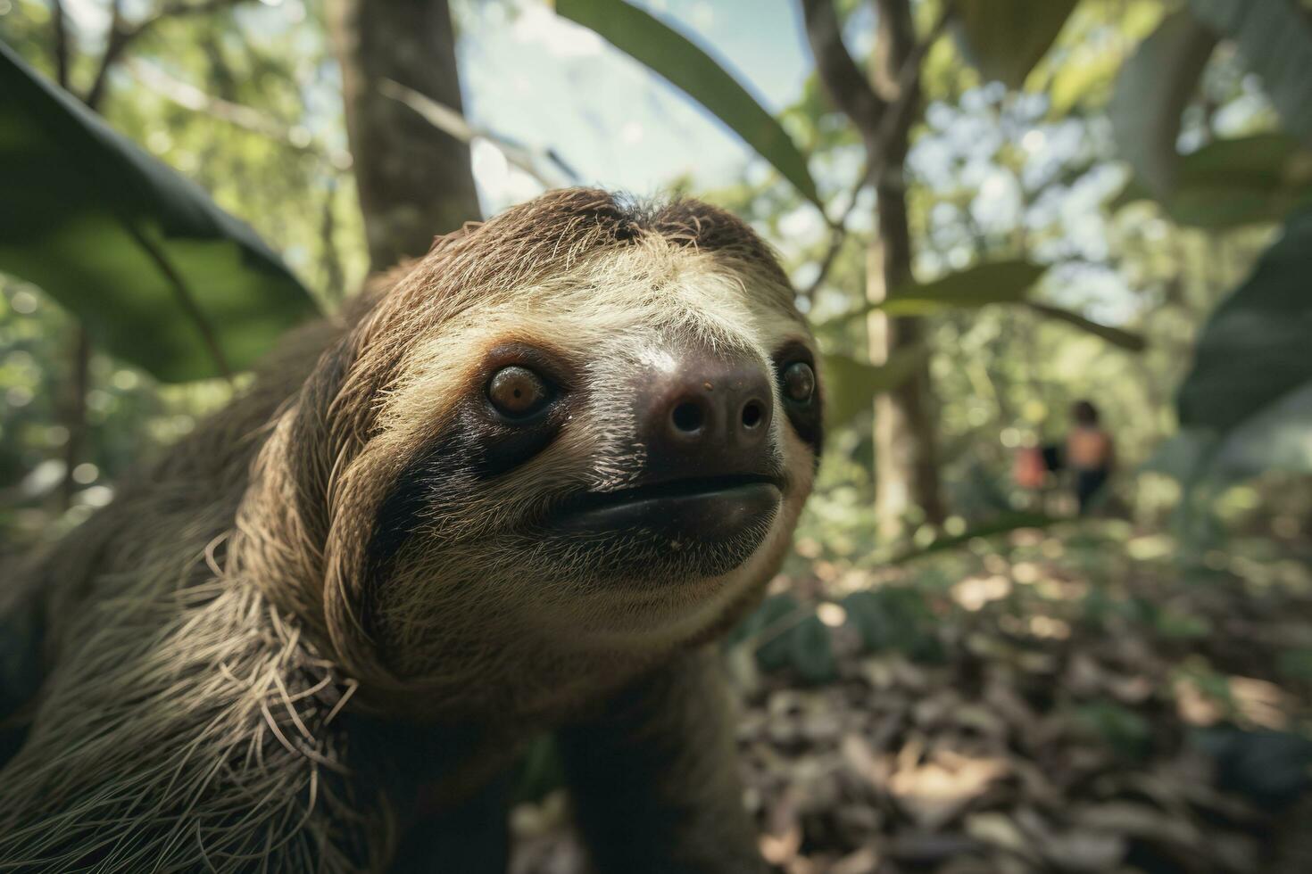 une mignonne la paresse est pendaison sur une branche. génératif ai. photo