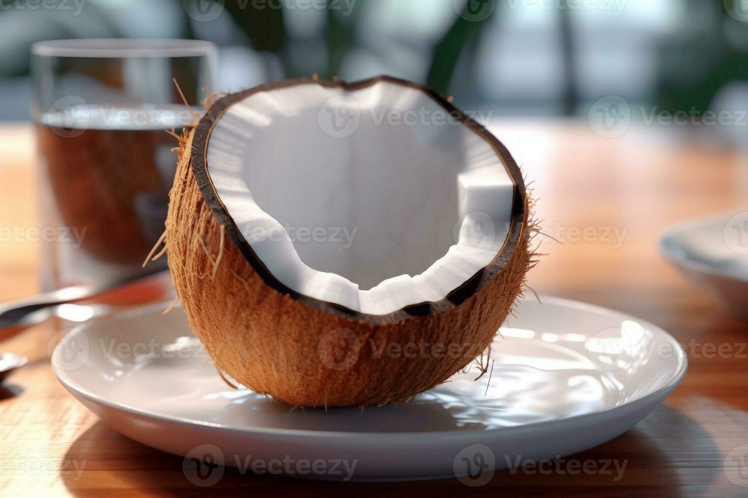 juteux délicieux noix de coco mensonges sur une magnifique plaque, ai généré photo