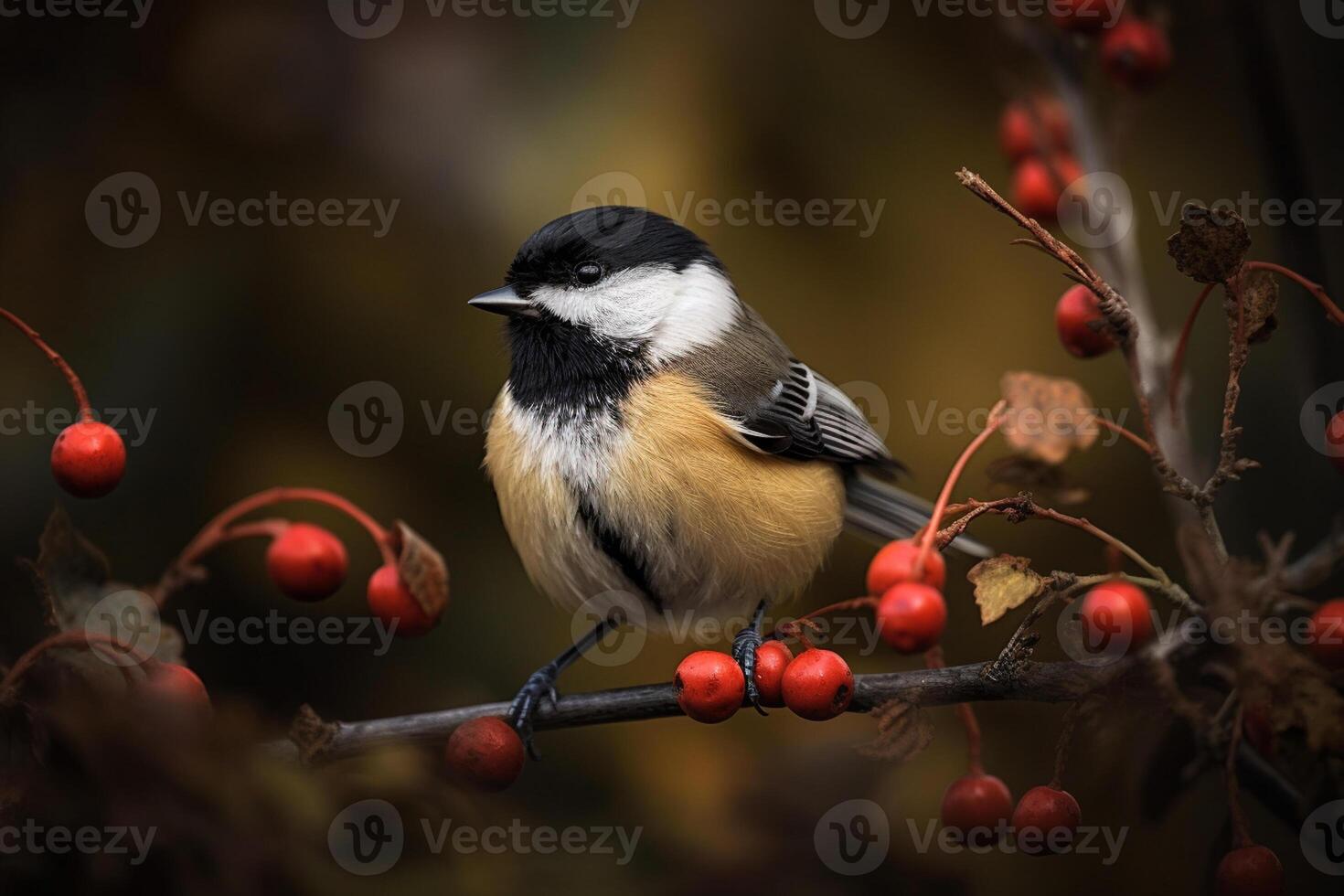 ai génératif mignonne peu mésange oiseau séance sur une branche dans printemps photo