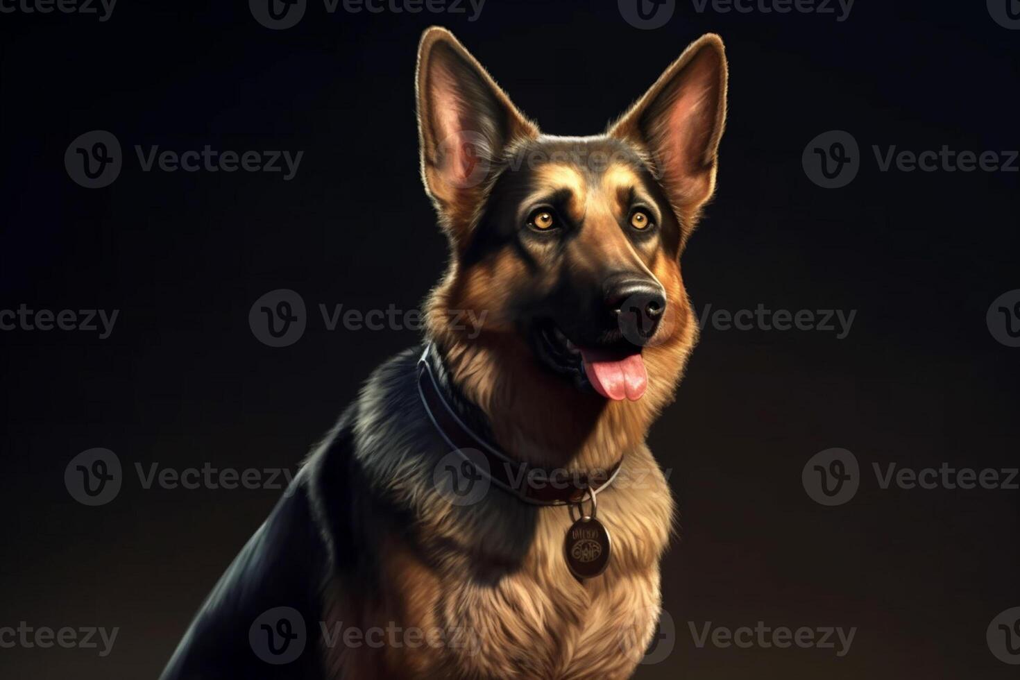 ai génératif portrait de une allemand berger chien sur une noir Contexte photo